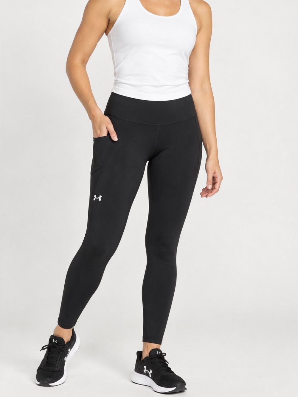 UNDER ARMOUR Womens Compression Black Leggings Size XL Side Pocket Stretch